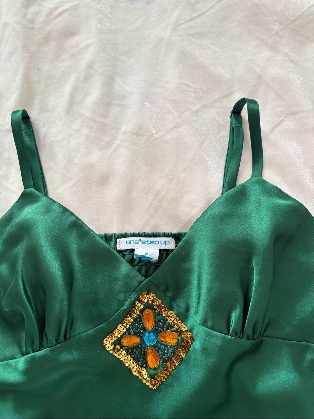 Vintage Y2K green satin cami tank top fairy club going out medium one step up - Picture 2 of 5
